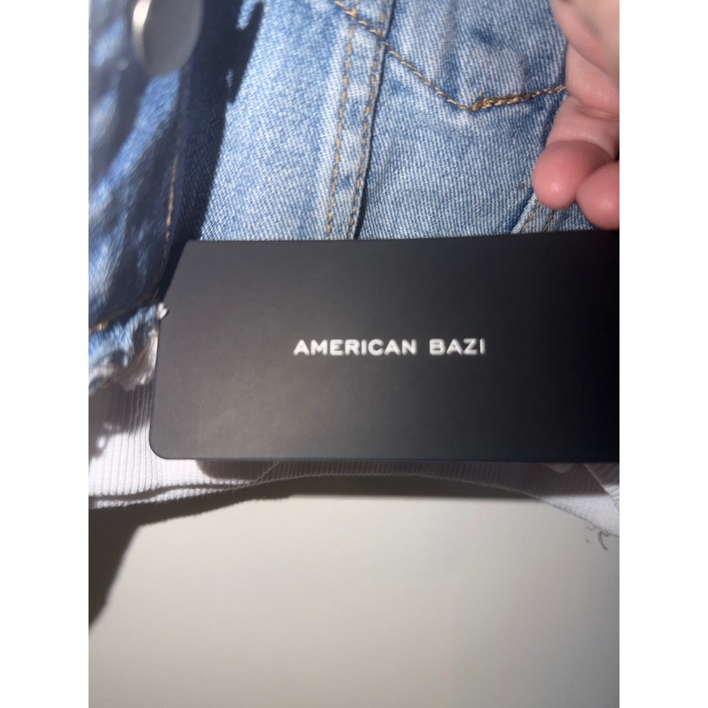 American Bazi Women Cropped Hoodie Denim Jacket Fashion Tour Blue White - Picture 13 of 13